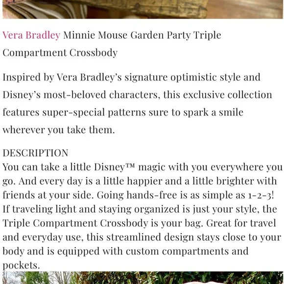 Disney Minnie Mouse Garden Party Triple Compartment Crossbody Bag - Picture 7 of 7